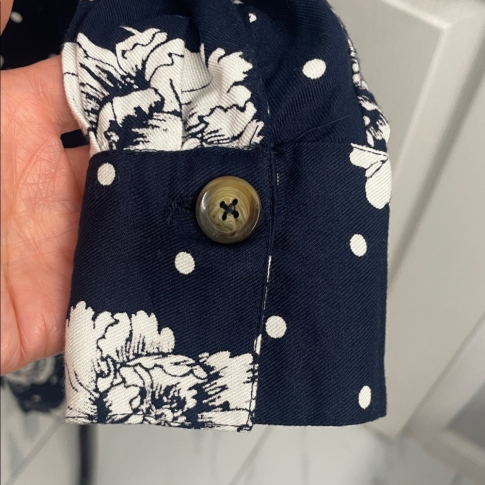 Kaffe Floral Button-Down Navy Wrap Dress V Neck Long Sleeve Button Cuffs Sz 34EU - Picture 5 of 16
